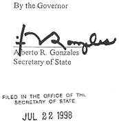 Former Secretary of State Alberto R. Gonzalez's signature