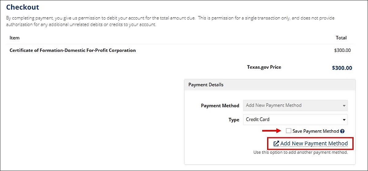 There is a checkbox for Save Payment Method. 