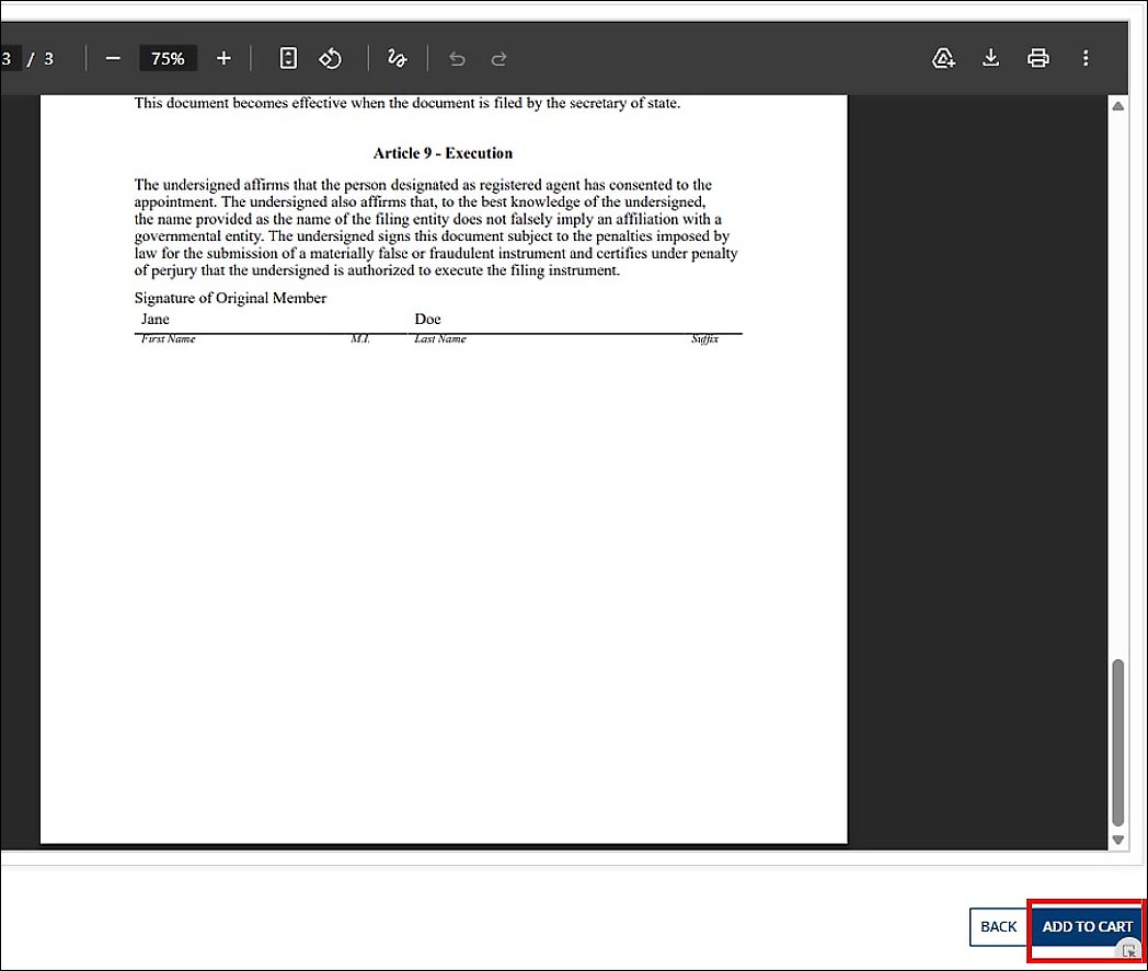 PDF file is also displayed on the screen. Add to Cart button is displayed at the bottom of the screen. 