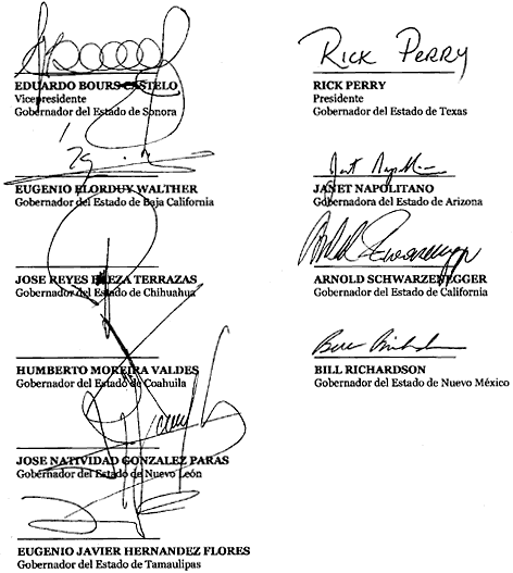Signatures for each of the Border Governors.