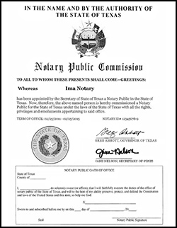Sample of current notary commission sent by mail.