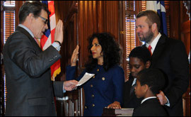 Governor Rick Perry swears Nandita Berry Texas Secretary of State