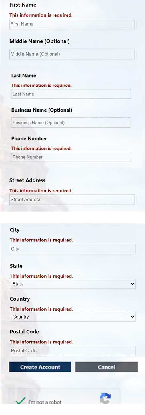Password, name and phone number fillable fields