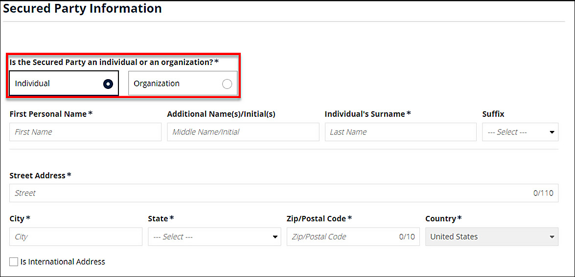 The individual  radio button is selected.