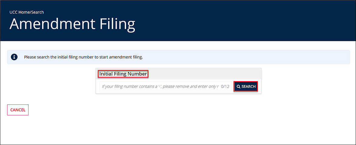 Form field for initial filing number