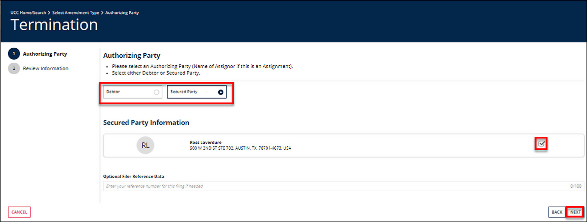 The Secure Party radio button is selected.