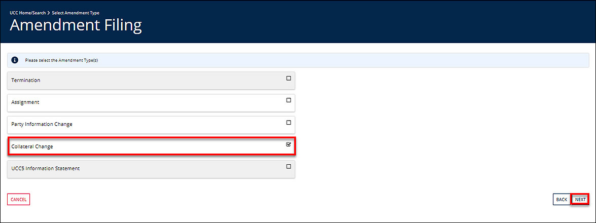 The Collateral Change checkbox is selected.